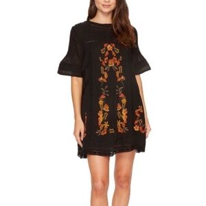 Free People Perfectly Victorian Embroidered Orange Yellow Floral Dress Size M